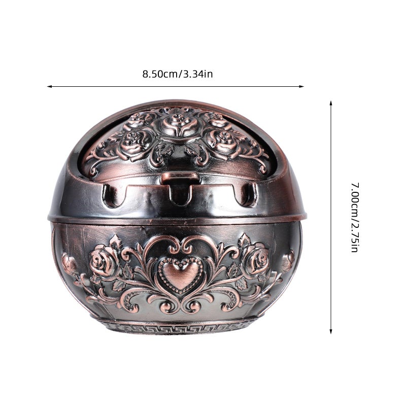 مطفأة سجائر معدنية برونزية عتيقة مع غطاء محمولة خالية من الدخان لديكور المنزل والتراس الخارجي - Image 3